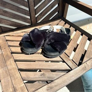 Karl Lagerfeld Black Fuzzy Sandals